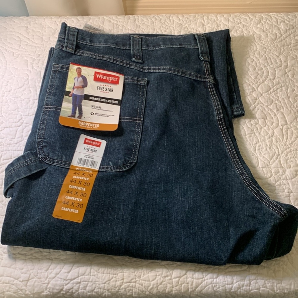 Wrangler Men's Blue Carpenter Jeans Size 44-30 NEW 5 Star premium W/Deep Pockets - Picture 5 of 8